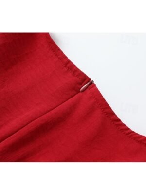 Classic Regular Fit Plain V Neck Long Sleeve Mini Dress - Image 10