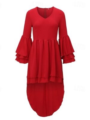 Classic Regular Fit Plain V Neck Long Sleeve Mini Dress - Image 4