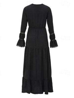 Classic Regular Plain V Neck Long Sleeve Midi Dress - Image 5