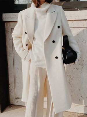 Contemporary Long Double Breasted Lapel Trench Coat - Image 1