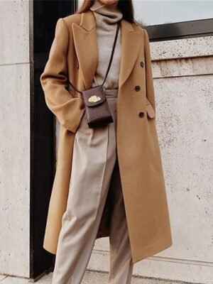 Contemporary Long Double Breasted Lapel Trench Coat - Image 10