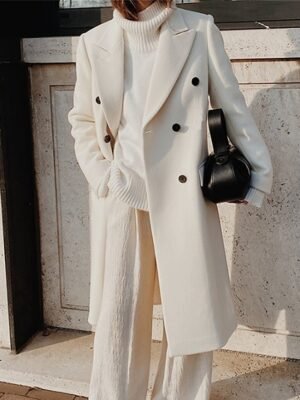Contemporary Long Double Breasted Lapel Trench Coat - Image 6