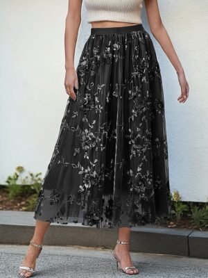 Cute Swing Pleated High Waist Midi Skirt - Image 2