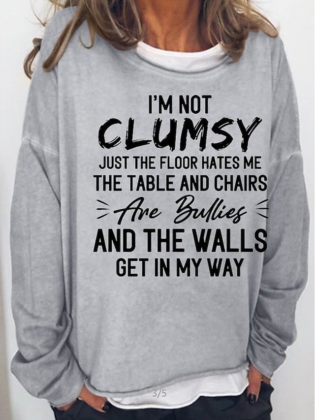 Daily Loose Fit Monogram Print Round Neck Long Sleeve Sweatshirt - Image 2