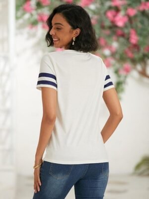 Daily Regular Anchor Print V Neck Short Sleeve T-Shirt - Image 5