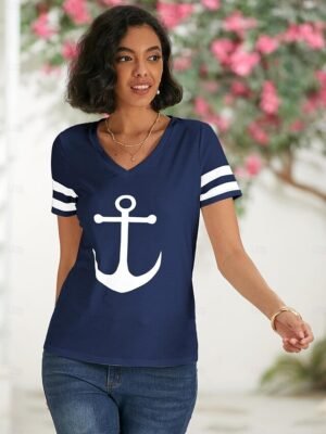 Daily Regular Anchor Print V Neck Short Sleeve T-Shirt - Image 7
