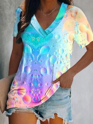 Daily Regular Butterfly Print V Neck Short Sleeve T Shirt - Image 4