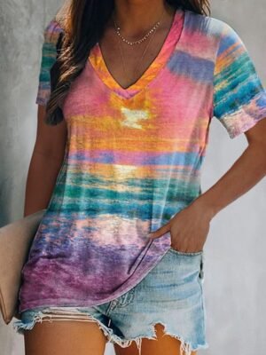 Daily Regular Butterfly Print V Neck Short Sleeve T Shirt - Image 5