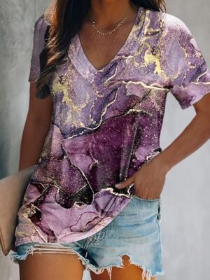 Daily Regular Butterfly Print V Neck Short Sleeve T Shirt - Image 6