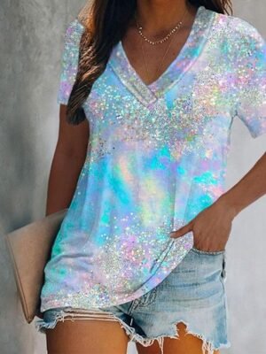 Daily Regular Butterfly Print V Neck Short Sleeve T Shirt - Image 7