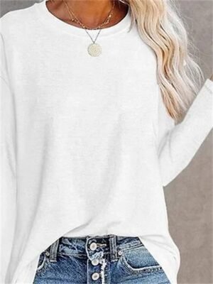 Daily Regular Solid Round Neck Long Sleeve Top - Image 3