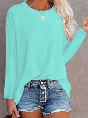 Daily Regular Solid Round Neck Long Sleeve Top - Image 4