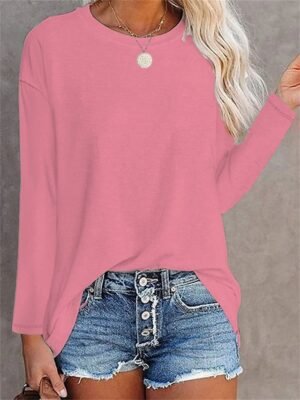 Daily Regular Solid Round Neck Long Sleeve Top - Image 5
