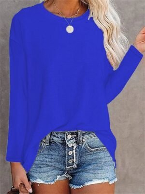 Daily Regular Solid Round Neck Long Sleeve Top - Image 6