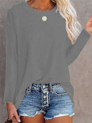 Daily Regular Solid Round Neck Long Sleeve Top - Image 7
