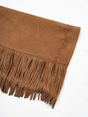 Designer Flare Cuff Suede Fringed Jacket - Image 12