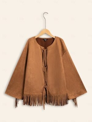 Designer Flare Cuff Suede Fringed Jacket - Image 7