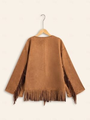 Designer Flare Cuff Suede Fringed Jacket - Image 8
