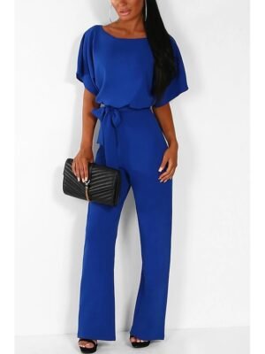 Dressy Clean Fit Belt Short Sleeve Wide Leg Jumpsuit - Image 4
