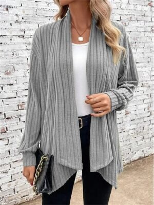 Dressy Oversize Plain Long Sleeve Winter Coat - Image 5