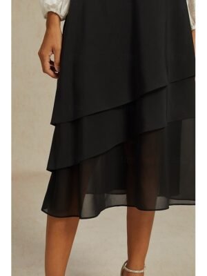 Elegant A Line Plain High Waist Irregular Hem Midi Chiffon Skirt - Image 3