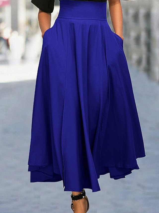 Elegant A-Line Solid High Waist Pleated Maxi Skirt - Image 1