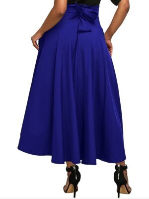 Elegant A-Line Solid High Waist Pleated Maxi Skirt - Image 3