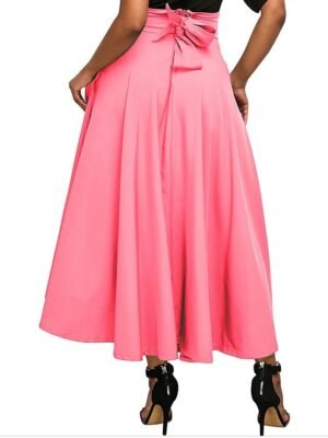 Elegant A-Line Solid High Waist Pleated Maxi Skirt - Image 7
