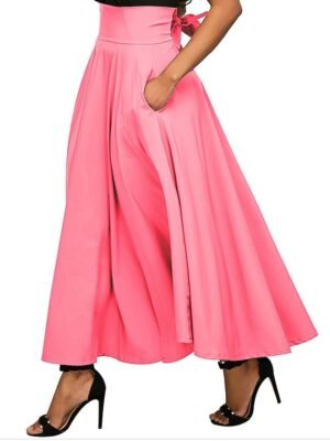 Elegant A-Line Solid High Waist Pleated Maxi Skirt - Image 8
