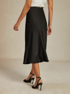 Elegant Business Plain Mid Rise Midi Chiffon Skirt - Image 2