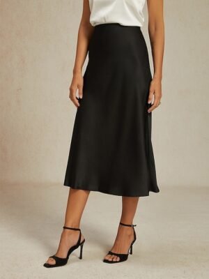 Elegant Business Plain Mid Rise Midi Chiffon Skirt - Image 3