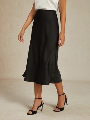 Elegant Business Plain Mid Rise Midi Chiffon Skirt - Image 4
