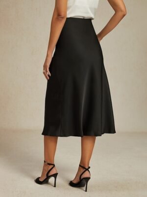 Elegant Business Plain Mid Rise Midi Chiffon Skirt - Image 6