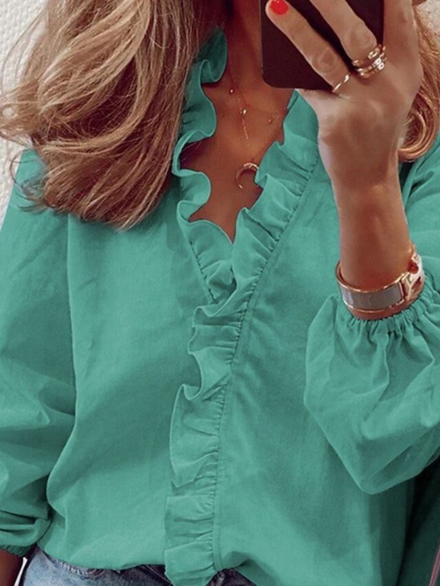 Elegant Casual Loose Floral V Neck Long Sleeve Blouse - Image 2