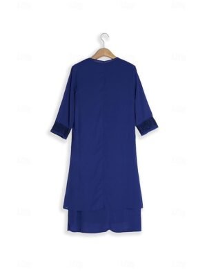 Elegant Casual Plain Crew Neck 3/4 Sleeve Midi Dress - Image 15