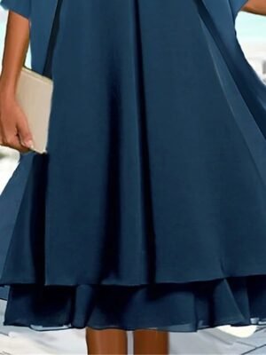 Elegant Casual Plain Crew Neck 3/4 Sleeve Midi Dress Set - Image 4