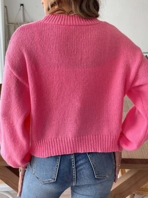 Elegant Casual Ribbed V Neck Beaded Long Sleeve Regular Knit Cardigan - Image 2