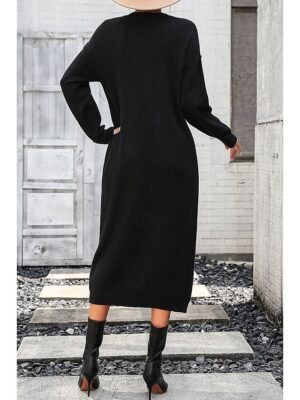 Elegant Casual Solid Crew Neck Long Sleeve Sweater Dress - Image 3
