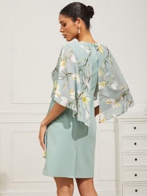 Elegant Classic Floral Crew Neck Half Sleeve Midi Dress Set - Image 5