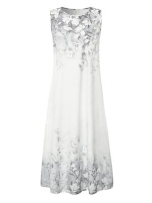 Elegant Classic Floral Crew Neck Long Sleeve Midi Dress Set - Image 3