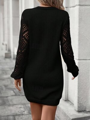 Elegant Fashion Solid V Neck Long Sleeve Knitted Sweater Dress - Image 6
