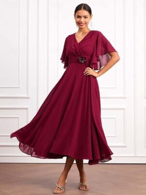 Elegant Formal Plain V Neck Short Sleeve Maxi Wrap Dress - Image 8