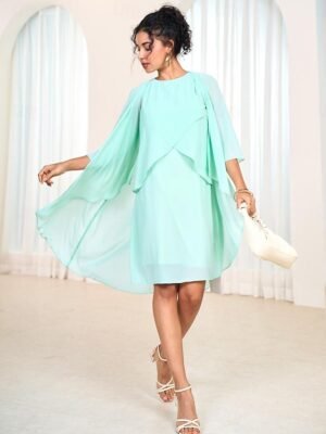 Elegant Formal Tiered Crew Neck Long Sleeve Midi Dress - Image 2