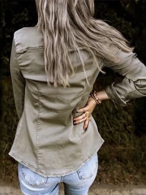 Elegant Long Sleeve Shirt Collar Solid Shirt - Image 2