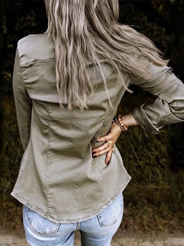 Elegant Long Sleeve Shirt Collar Solid Shirt - Image 2