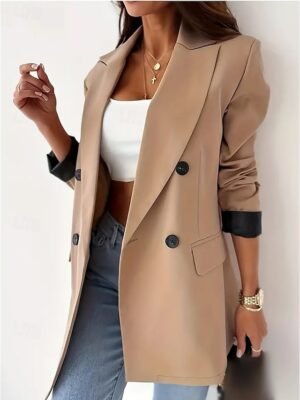 Elegant Long Sleeve V Neck Light Brown Shrug - Image 1