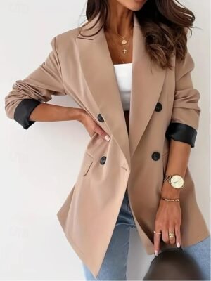 Elegant Long Sleeve V Neck Light Brown Shrug - Image 3