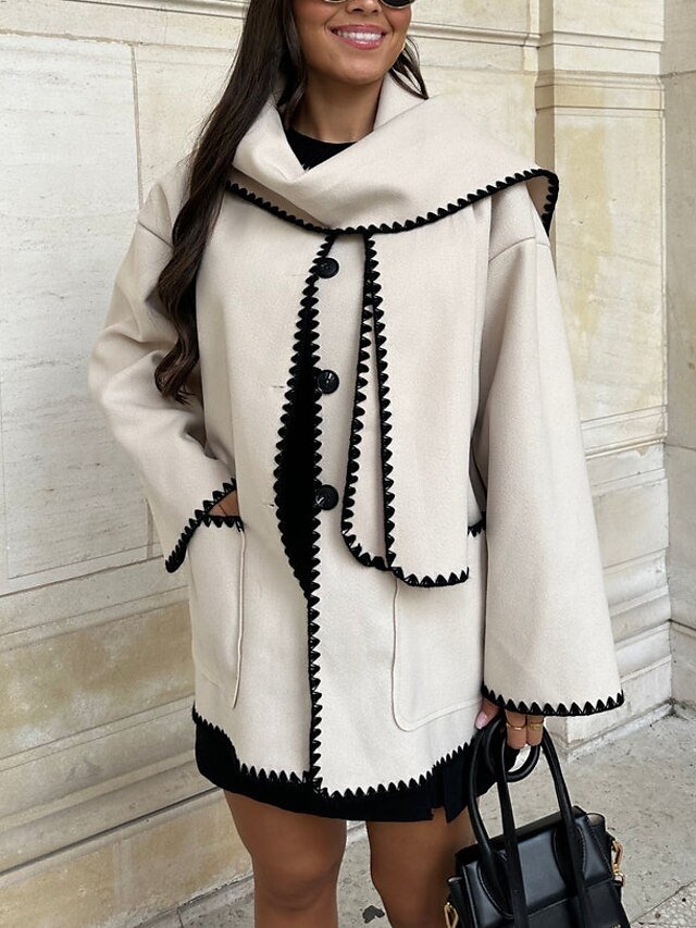 Elegant Loose Embroidered Crewneck Long Sleeve Coat - Image 1