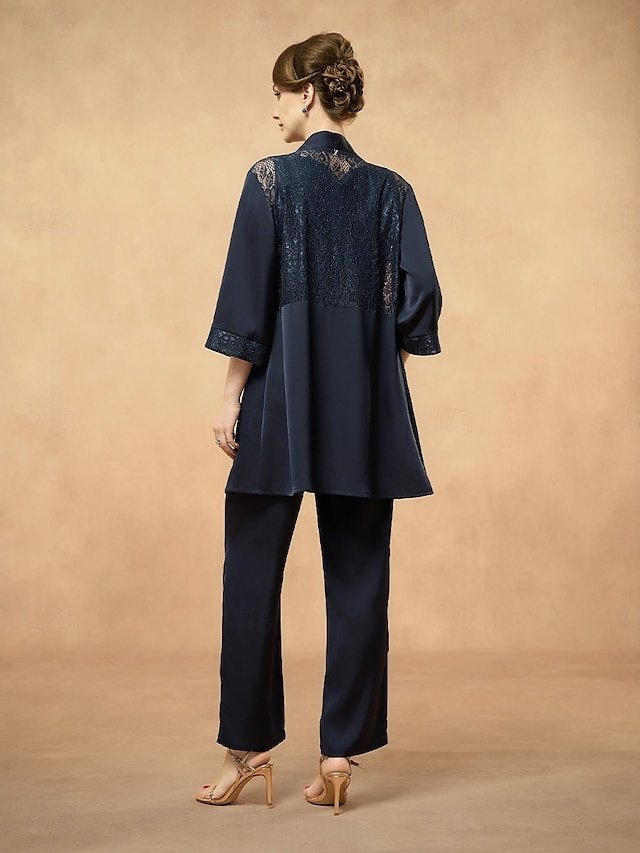 Elegant Loose Fit Lace Open Front Collarless 3/4 Sleeve Jacket - Image 2