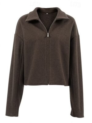 Elegant Loose Fit Solid Turndown Long Sleeve Short Jacket - Image 1
